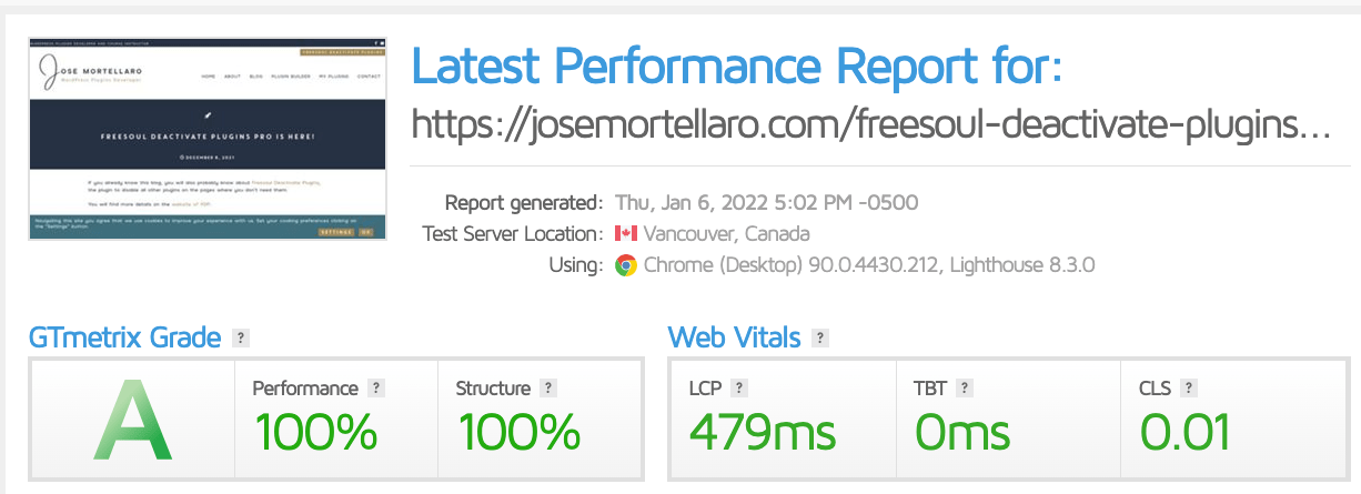 Performance of a blog post that includes a video. Measured with GTMetrix.